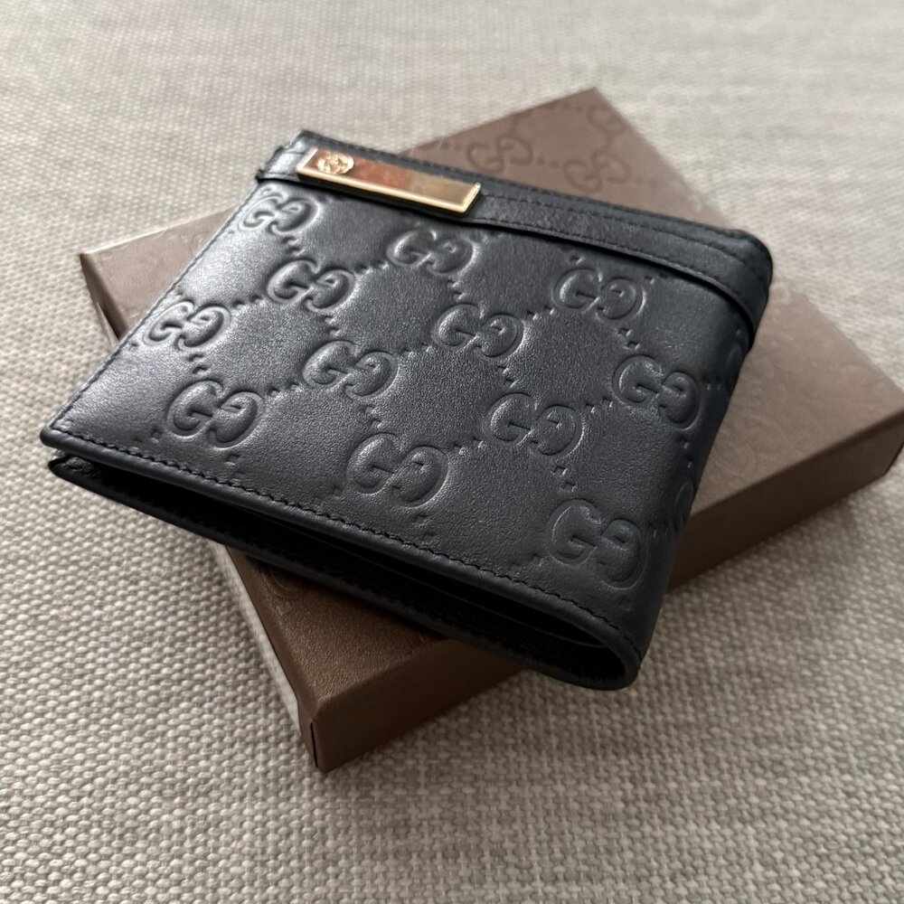 Display #1 Gucci Bifold Black Guccissima Leather Bifold Wallet - Picture 2 of 10